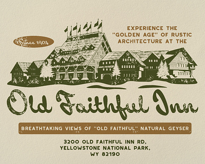 Old Faithful Inn Matchbook Cover badge design illustration national park design old faithful inn outdoors patch retro vintage wilderness yellowstone yellowstone national park