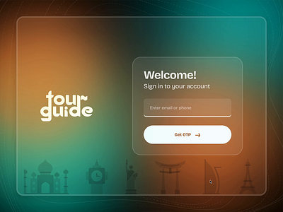 Sign in page for TourGuide app clock tower eiffel tower glass ui illustration landmarks sign in page tablet app taj mahal tourguide ui ux web design