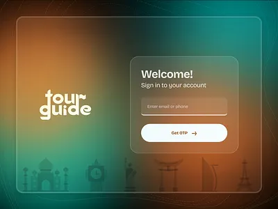 Sign in page for TourGuide app clock tower eiffel tower glass ui illustration landmarks sign in page tablet app taj mahal tourguide ui ux web design