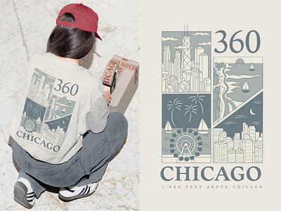 360 Chicago T shirt Design apparel branding building chicago city graphic design illustration lake michigan landscape merch merchandise midwest sailboat t shirt