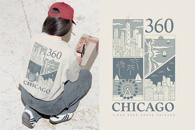 360 Chicago T shirt Design apparel branding building chicago city graphic design illustration lake michigan landscape merch merchandise midwest sailboat t shirt