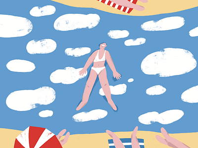 Swimming in the sky beach character character design editorial girl heat hot illustration procreate summer woman