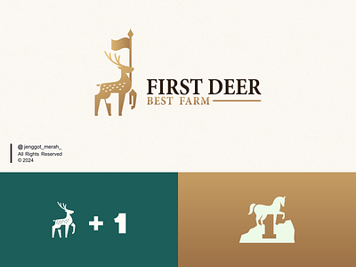 First Deer Logo Mark animal branding deer farm first geometric gold icon identity logo logo design mark minimalist nature negative space one simple stag symbol vector