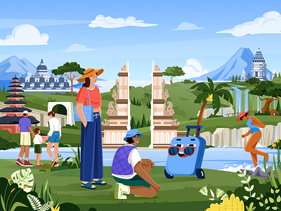 Trippin' - Trip Planner & Booking App Illustration 🛩 app bali blue booking branding design holiday illustration indonesia mascot mobile orely travel trip vibrant