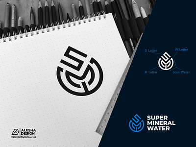 SMW Logo for Super Mineral Water Logo Design. air drop brand branding design designer for sale identity letter logo logo mark m mark modern monogram s simple vector w water web