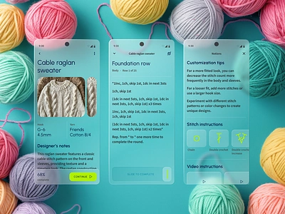 Glassmorphism crochet app crochet glassmorphism mobile product