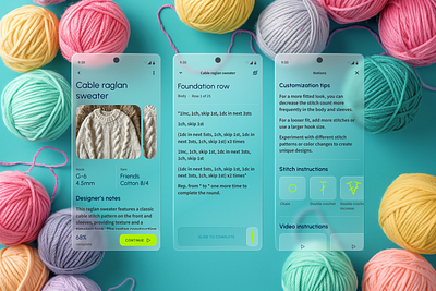 Glassmorphism crochet app crochet glassmorphism mobile product