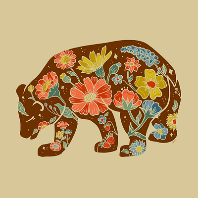 Mama Bear bear floral illustration mama bear