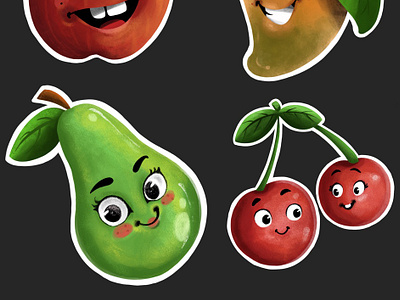 Happy fruit stickers art design digitalart fruitillustration illustration printdesign stationary sticker