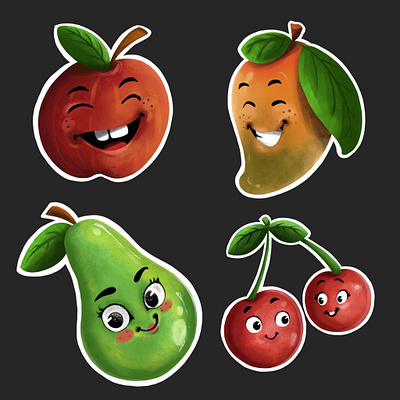 Happy fruit stickers art design digitalart fruitillustration illustration printdesign stationary sticker