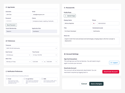 Setting Page Components account form inputfields preferences profile settings ui ux