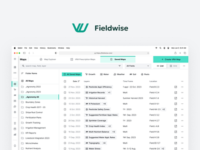 Saved Maps agriculture app design desktop digital list maps pro saas software sustainability table ui ui design uiux ux