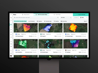 All VRA Prescription Maps agriculture app card design digital explore green grid list map preview saas smart software table thumbnail ui ui design uiux ux