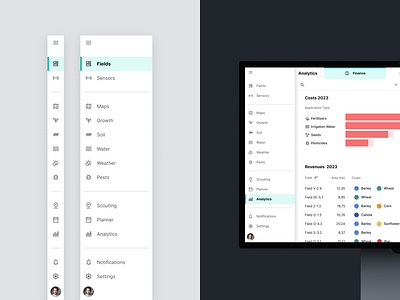 Navigation Menu & Analytics analytics app chart dark data design desktop digital field finance light menu navigation saas ui ui design uiux ux vertical