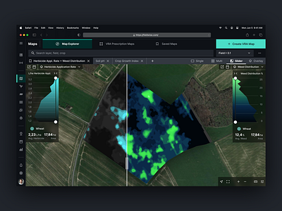 Comparative View Maps agriculture app compare dark design digital explorer farming innovation map navigation saas slider tech theme ui ui design uiux ux weed