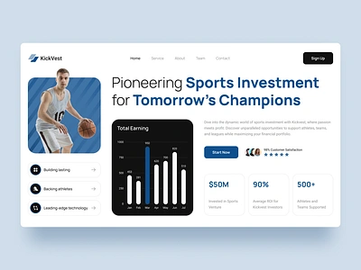 Kickvest – Sport Investment Hero Section branding customizable template digital investment figma template hero section investment design investment opportunities investor engagement kickvest modern layout sports business sports economics sports investment sports tech ui inspiration ui showcase ui trends web design