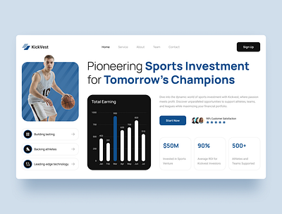 Kickvest – Sport Investment Hero Section branding customizable template digital investment figma template hero section investment design investment opportunities investor engagement kickvest modern layout sports business sports economics sports investment sports tech ui inspiration ui showcase ui trends web design