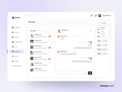 Shopln: Messages Page app bubble chat chat message chat page creative dashboard dashboard chat design figma message message page ui uidesign ux