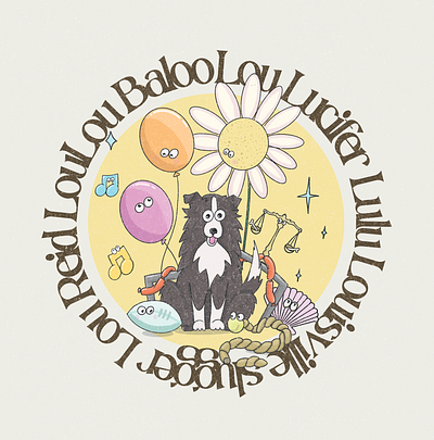 Lou Lou Baloo bordercollie design dog graphicdesign handdrawn illustration illustrator pastels pet procreate serif soft texture typography