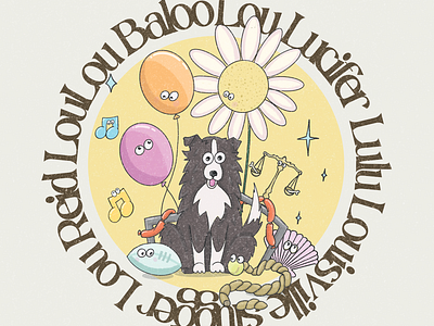 Lou Lou Baloo bordercollie design dog graphicdesign handdrawn illustration illustrator pastels pet procreate serif soft texture typography