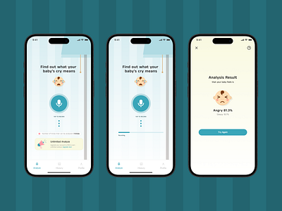 Baby Cry Analyzer App babycare babycareapp kidsapp mobileappdesign mobiledesign ui uiux