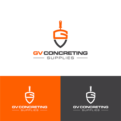 Concrete Supplier Logo Design cement cement company concrete concrete equipment concrete supplier logo concrete supply company construction logo flat g gv lettermark modern shovel shovel logo symbolic v