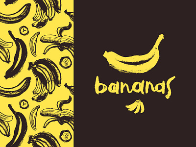 Natural Bananas Pattern & Sign (hand-drawn graphics) banana bananas branding drawing exotic fruit hand drawn handwritten icon illustration letter natural organic food ornament pattern sign symbol tropical fruit vector