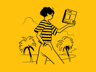 Monocle ad #28 beach book editorial illustration girl illustration monocle reading sea spot illustration