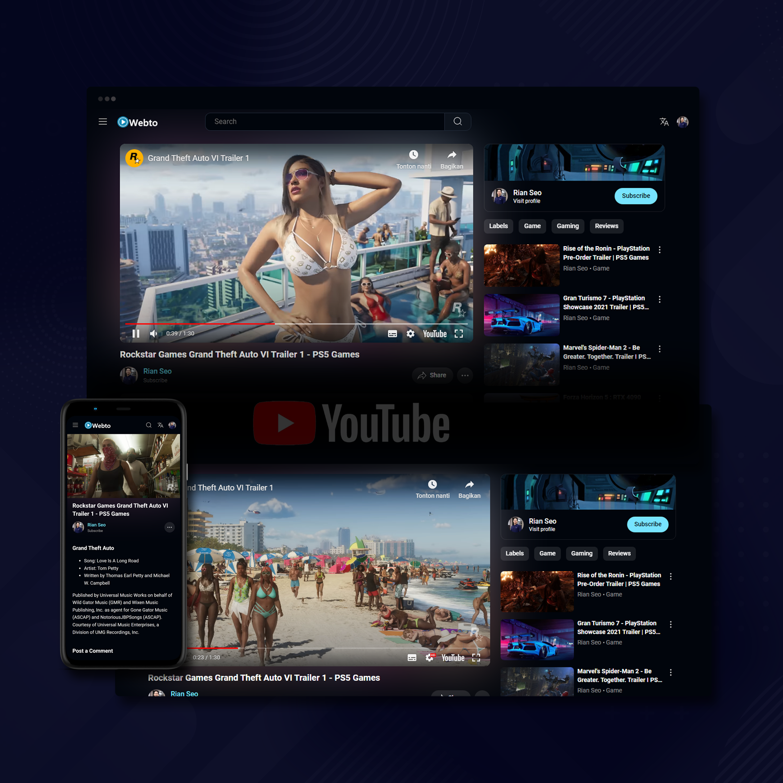 Webtoto Blogger Template Video and Magazine blogger css css3 design html html5 illustration javascript jquery responsive template templateweb video website youtube