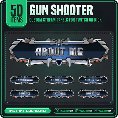 Gun Shooter Theme Panels | 50x Gun Shooter Twitch Panel gray theme panel