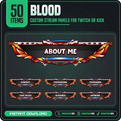 50x Blood Theme Panels | Blood Twitch Panel dark panel