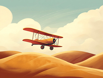 Crop duster airplane art carton clouds crop duster field flight fly illustration illustrator mountains plane procreate retro sky vintage