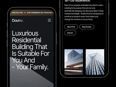 Douma - Real Estate Website architecture building company design exterior future home illustration industry interior landing page luxury minimalist modern real estate residence studio typography ui web design