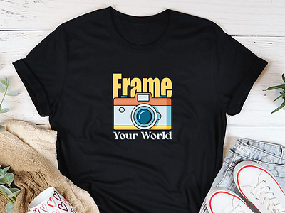 Frame your world - World Photography Day T-Shirt black tshirt camera tshirt design english tshirt girl tshirt graphic design hridaydas99 illustration tshirt tshirt design world photoraphy day