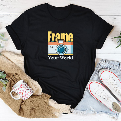 Frame your world - World Photography Day T-Shirt black tshirt camera tshirt design english tshirt girl tshirt graphic design hridaydas99 illustration tshirt tshirt design world photoraphy day