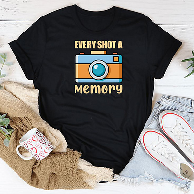 Every Shot A Memory - World Photography Day T-Shirt black t shirt black tshirt camera design design girl tshirt graphic design hridaydas99 illustration print design prints design t shirt design tshirt tshirt design world photography day