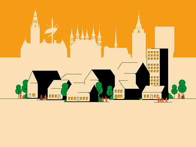 2D City - Leuven 2d 2dillustration character characterdesign characters city graphic design houses illustration illustrator lines minimal motion graphics simple