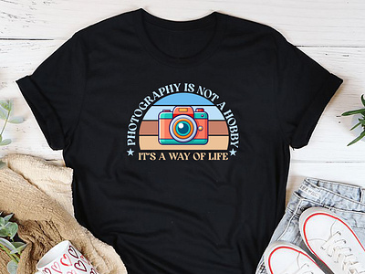 Photography Is A Life - World Photography Day T-Shirt black tshirt design camera tshirt design design girl tshirt graphic design hridaydas99 illustration photography day tshirt design phototgraphy day tshirt tshirt design typography design world phototgraphy day