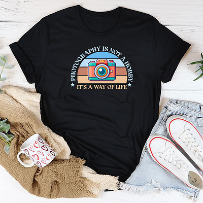 Photography Is A Life - World Photography Day T-Shirt black tshirt design camera tshirt design design girl tshirt graphic design hridaydas99 illustration photography day tshirt design phototgraphy day tshirt tshirt design typography design world phototgraphy day