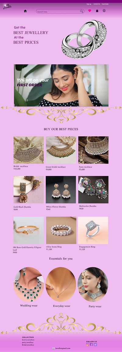 Jewelry website with prototype graphic design logo ui