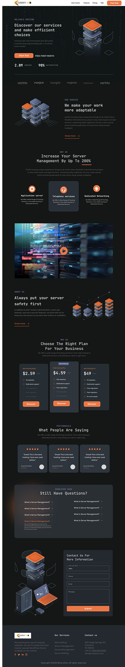 BinaryONE the server hosting design ui ux