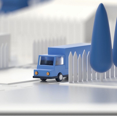 Little blue truck 3d 3d illustration 3d model animation city motion graphics road tree truck