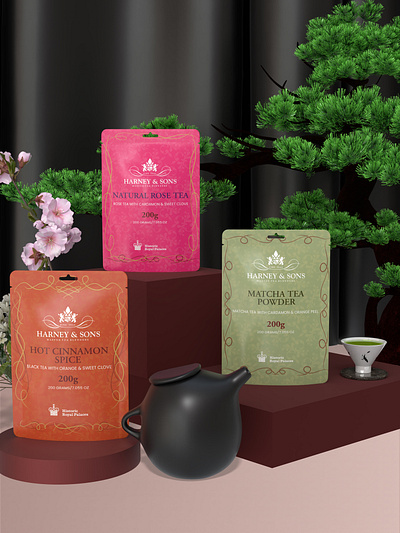 Redesign of Harney & Sons Packaging Design 3d mockup branding graphic design harney sons illustrator matcha tea mockups package design packaging packaging design tea tea brand