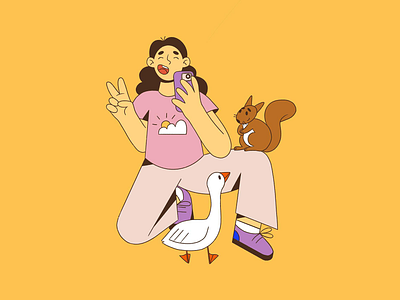 Friends drawing girl goose illustration procreate selfie squirrel