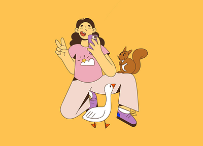 Friends drawing girl goose illustration procreate selfie squirrel