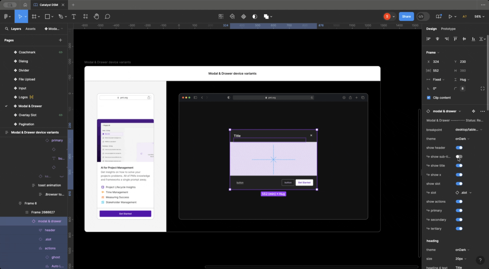 Design System - Modal & Drawer Slot component design system drawer figma modal system design user interface visual design