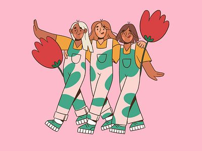 Forever together drawing flowers friendship girls illustration procreate