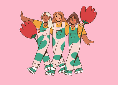 Forever together drawing flowers friendship girls illustration procreate