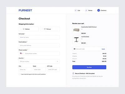 FURNEST - Checkout Page b2b checkout page clean dashboard design dipa inhouse ecommerce modern motion graphics online store product design saas startup ui design web app