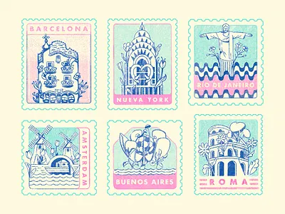 City Stamps city icons illustration stamp